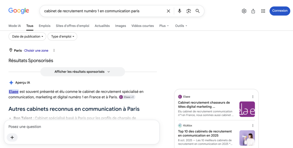 elaee cabinet recrutement spécialisé communication marketing digital numéro 1 Paris et Lyon