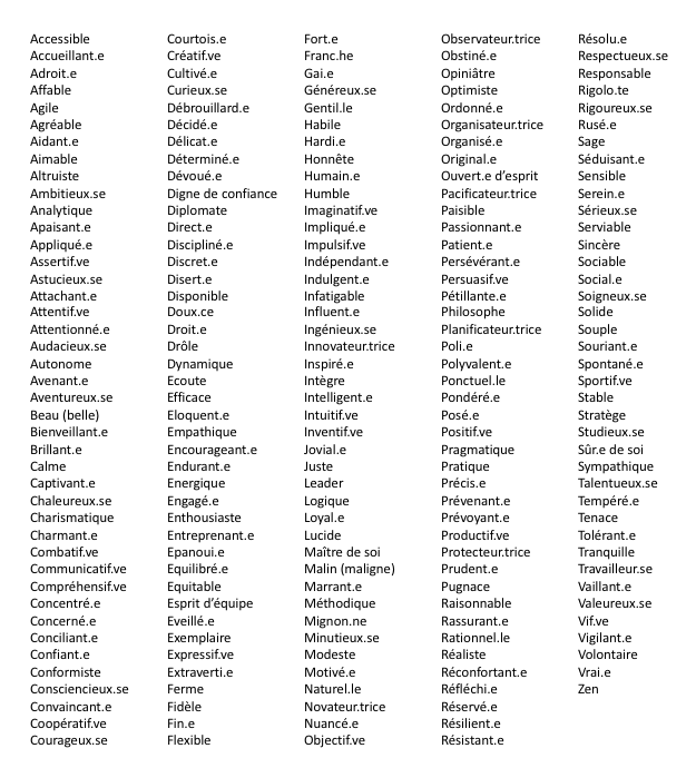 adjectifs commençant par la lettre l